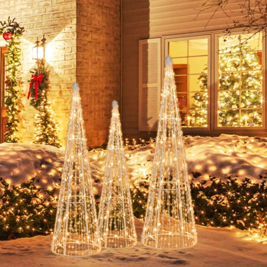 Set of 3 Pre-lit Christmas Cone Trees with Star Strings Cartsfy Inc.