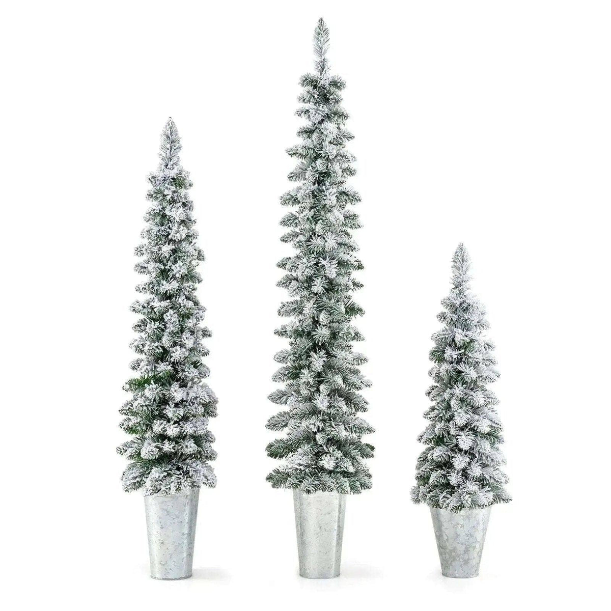 Set of 3 Pre-Lit Snow Flocked Artificial Christmas Trees witrh 423 Branch Tips Cartsfy Inc.
