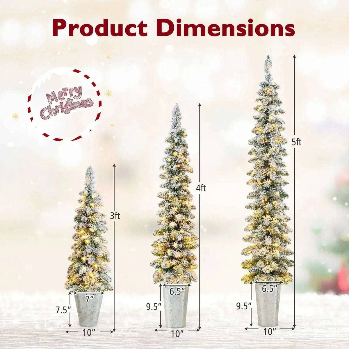 Set of 3 Pre-Lit Snow Flocked Artificial Christmas Trees witrh 423 Branch Tips Cartsfy Inc.