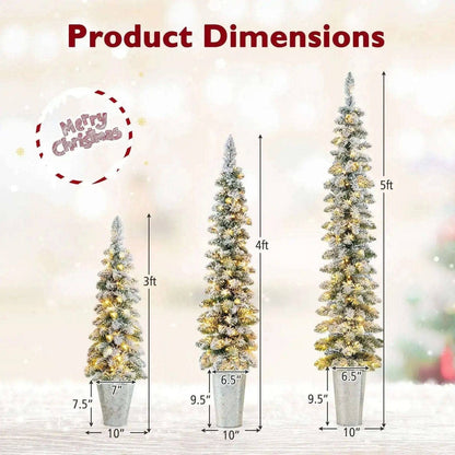 Set of 3 Pre-Lit Snow Flocked Artificial Christmas Trees witrh 423 Branch Tips Cartsfy Inc.
