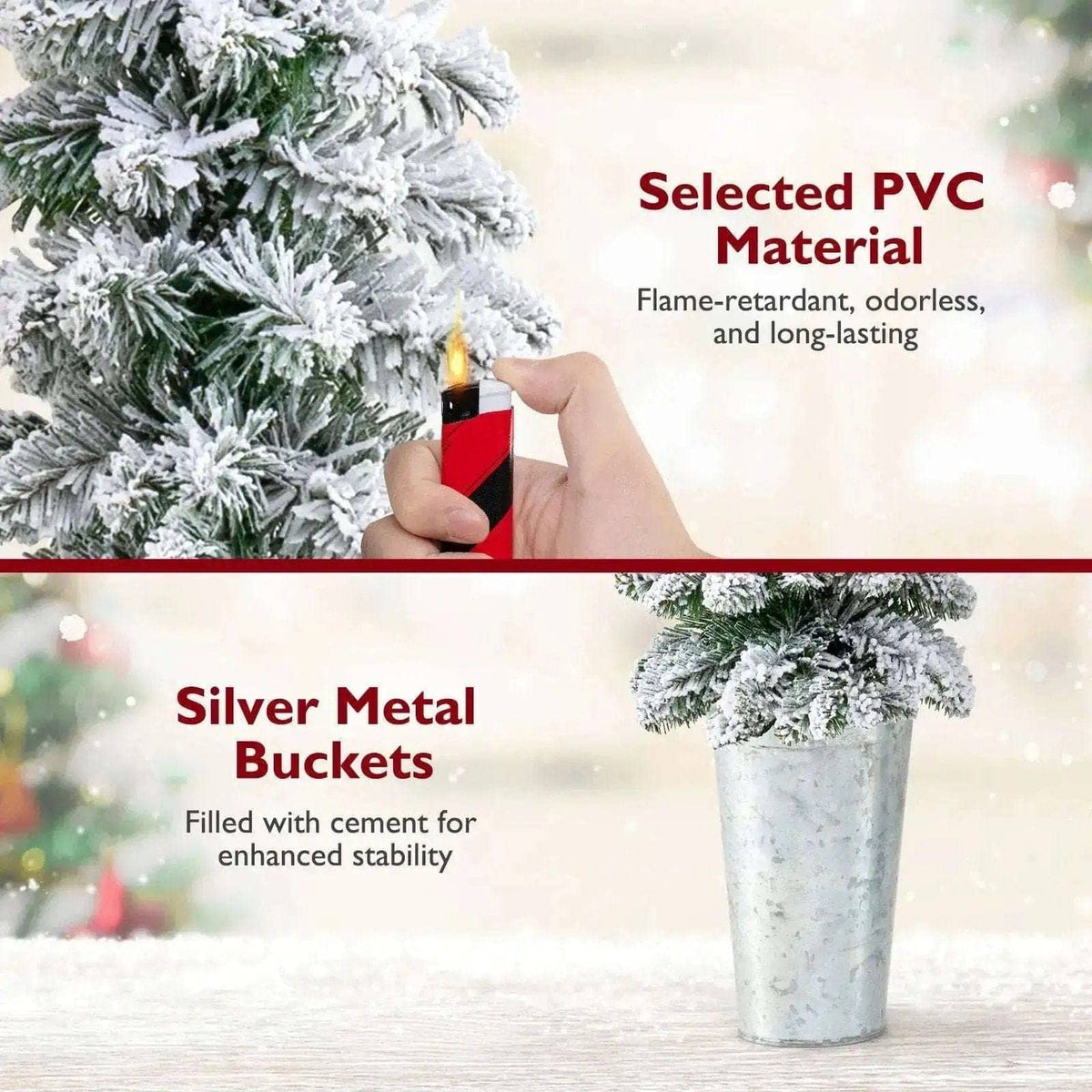 Set of 3 Pre-Lit Snow Flocked Artificial Christmas Trees witrh 423 Branch Tips Cartsfy Inc.