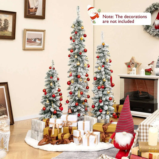Set of 3 Pre-Lit Snow Flocked Artificial Christmas Trees witrh 423 Branch Tips Cartsfy Inc.
