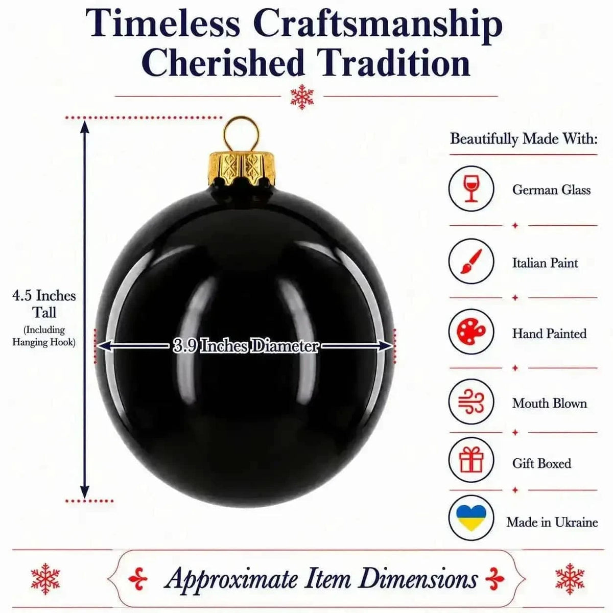 Set of 4 Glossy Black Glass Ball Christmas Ornaments 4 Inches (003) Cartsfy Inc.