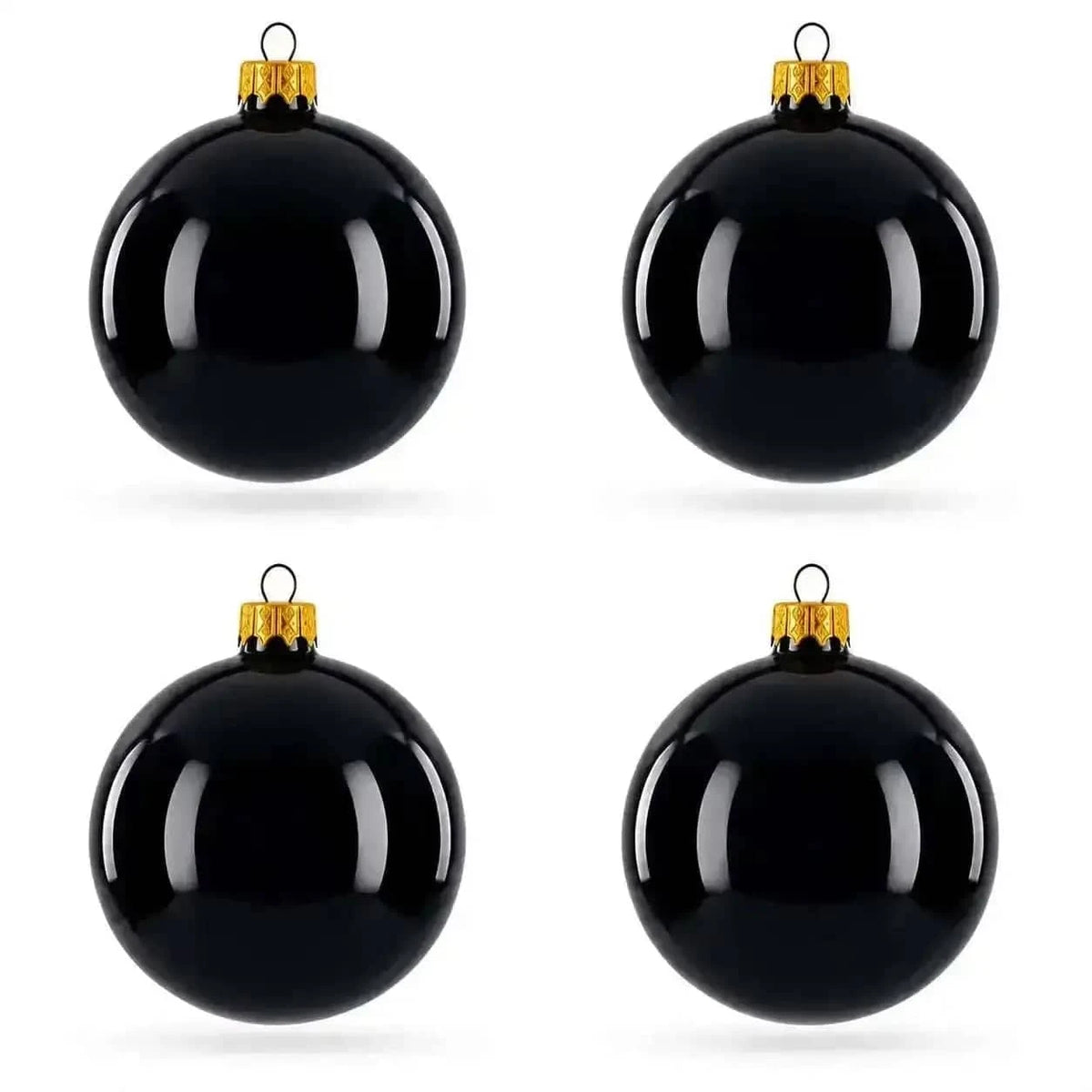 Set of 4 Glossy Black Glass Ball Christmas Ornaments 4 Inches (003) Cartsfy Inc.