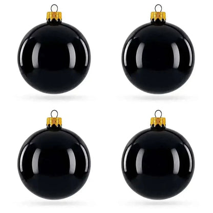 Set of 4 Glossy Black Glass Ball Christmas Ornaments 4 Inches (003) Cartsfy Inc.