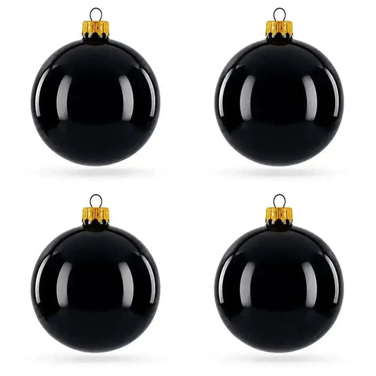 Set of 4 Glossy Black Glass Ball Christmas Ornaments 4 Inches (003) Cartsfy Inc.