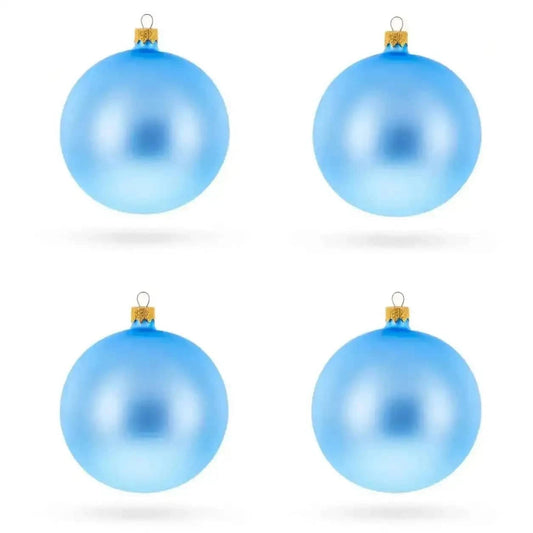 Set Of 4 Light Matte Blue Glass Ball Christmas Ornaments 4 Inches (010) Cartsfy Inc.