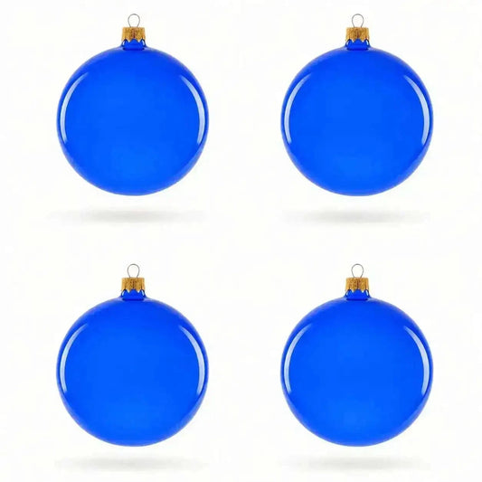 Set of 4 Translucent Glossy Blue Glass Ball Christmas Ornaments (016) Cartsfy Inc.