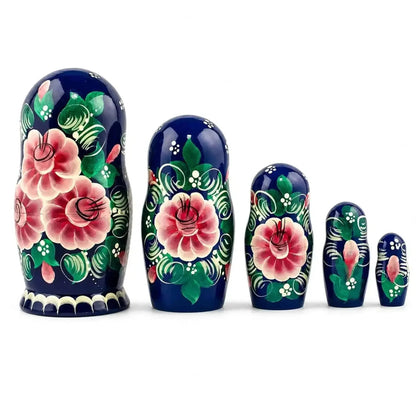 Set of 5 Family Christmas Celebration Wooden Nesting Dolls 6.5 Inches Cartsfy Inc.
