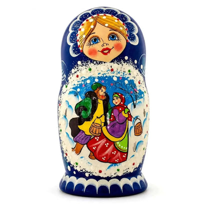Set of 5 Family Christmas Celebration Wooden Nesting Dolls 6.5 Inches Cartsfy Inc.