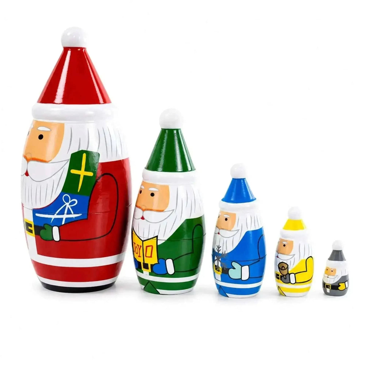 Set of 5 Multicolor Santa with Christmas Gifts Wooden Nesting Dolls 5.5 Inches Cartsfy Inc.