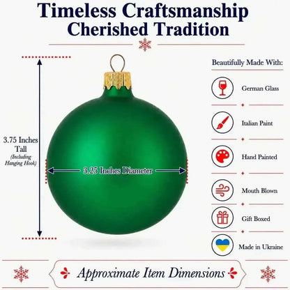 Set of 6 Matte Green Glass Ball Christmas Ornaments 3.25 Inches (040)