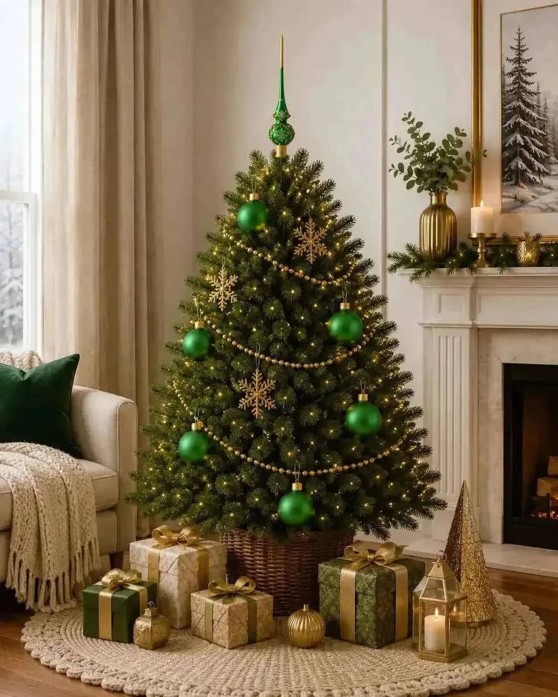 Set of 6 Matte Green Glass Ball Christmas Ornaments 3.25 Inches (040)