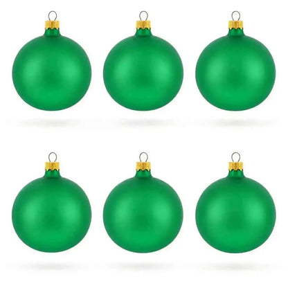 Set of 6 Matte Green Glass Ball Christmas Ornaments 3.25 Inches (040)
