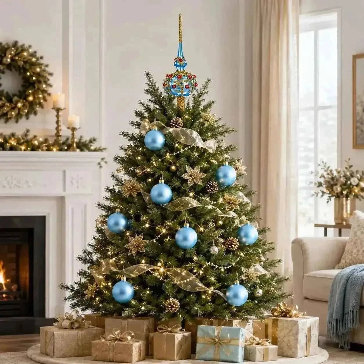 Set of 6 Matte Light Blue Glass Ball Christmas Ornaments 3.25 Inches (042)