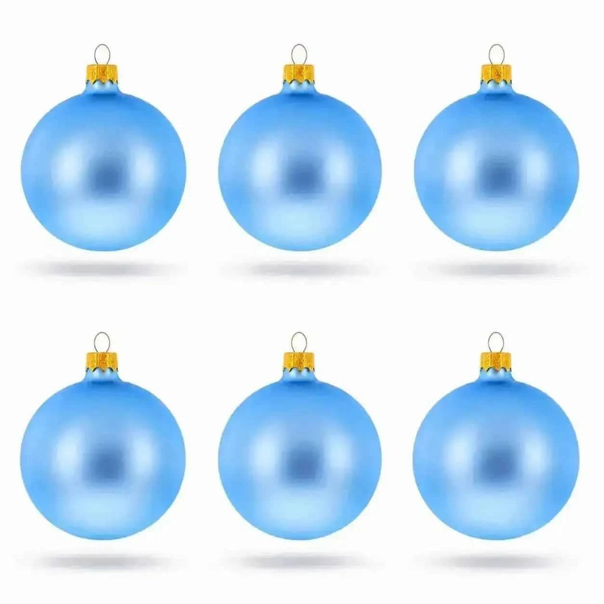 Set of 6 Matte Light Blue Glass Ball Christmas Ornaments 3.25 Inches (042)