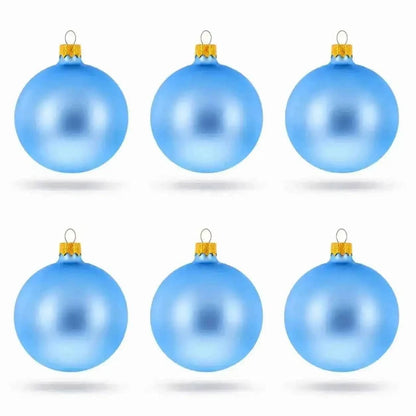 Set of 6 Matte Light Blue Glass Ball Christmas Ornaments 3.25 Inches (042)
