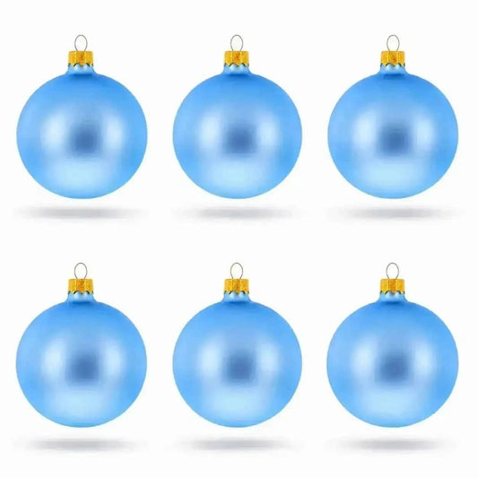 Set of 6 Matte Light Blue Glass Ball Christmas Ornaments 3.25 Inches (042)
