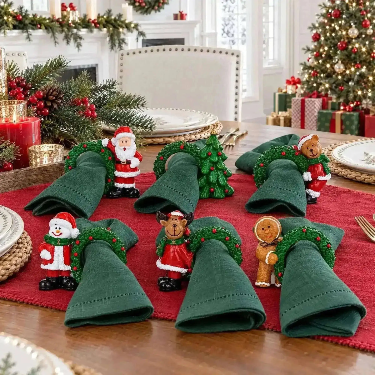 Set of 6 Santa, Snowman, Reindeer, Christmas Wreath Napkin Rings 2.5 Inches Cartsfy Inc.