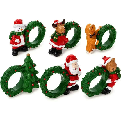 Set of 6 Santa, Snowman, Reindeer, Christmas Wreath Napkin Rings 2.5 Inches Cartsfy Inc.