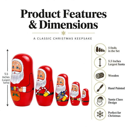 Set of 6 Santa with Christmas Gifts Wooden Nesting Dolls 5.5 Inches Cartsfy Inc.