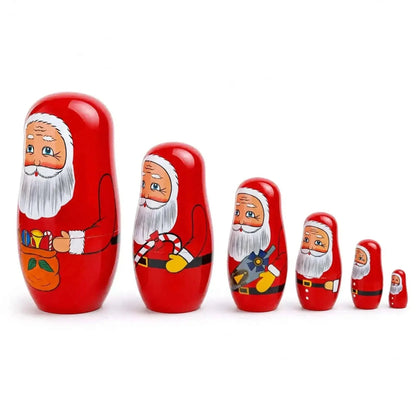 Set of 6 Santa with Christmas Gifts Wooden Nesting Dolls 5.5 Inches Cartsfy Inc.
