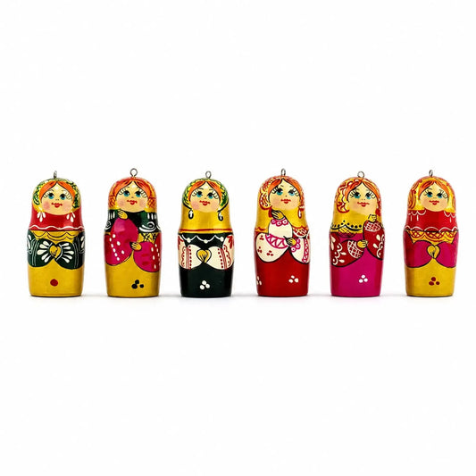 Set of 6 Wooden Nesting Doll Ornaments - 2.15" Christmas Matryoshka Cartsfy Inc.