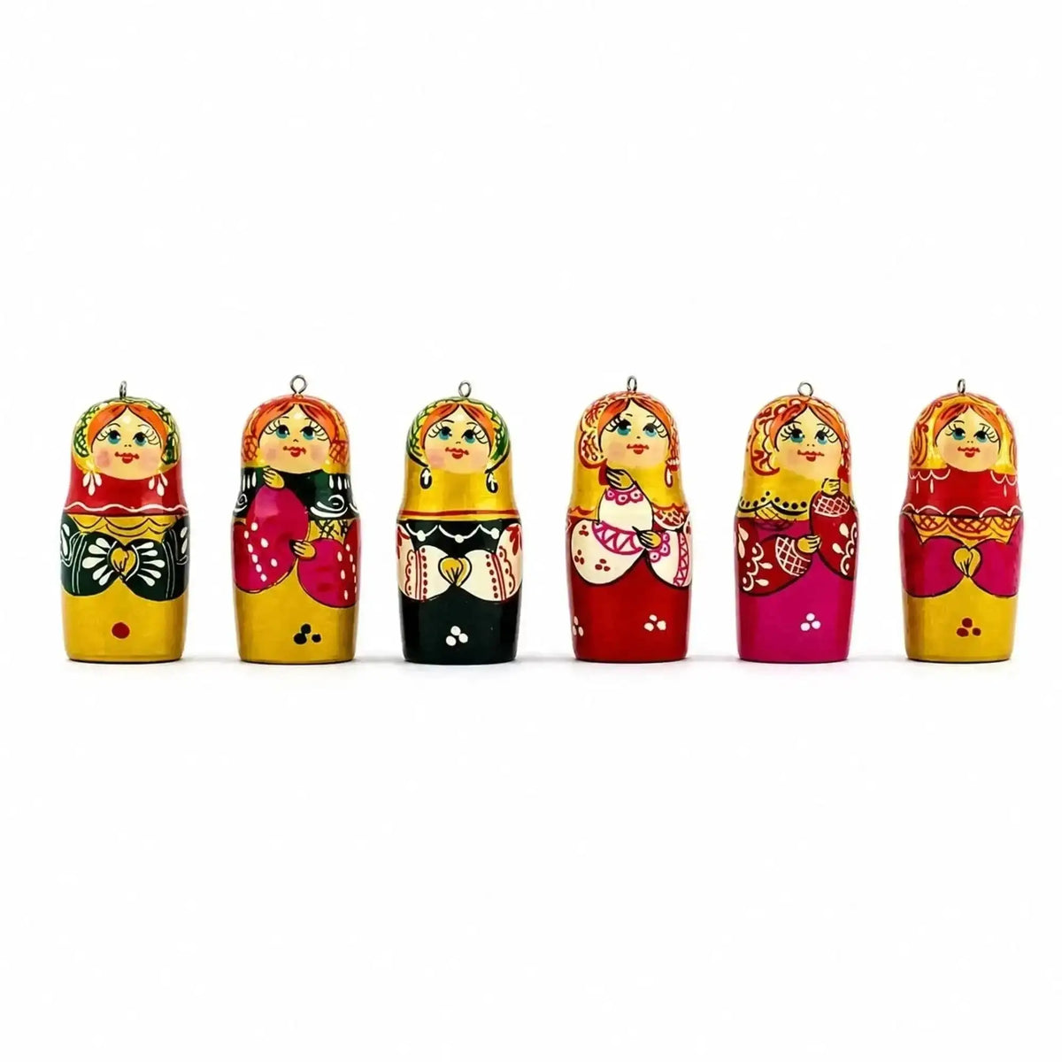 Set of 6 Wooden Nesting Doll Ornaments - 2.15" Christmas Matryoshka Cartsfy Inc.