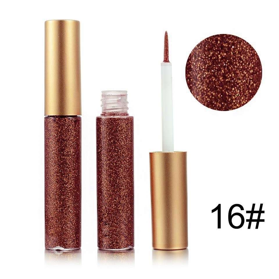 Burgundy red glitter eyeliner bottle with gold cap and clear wand tip