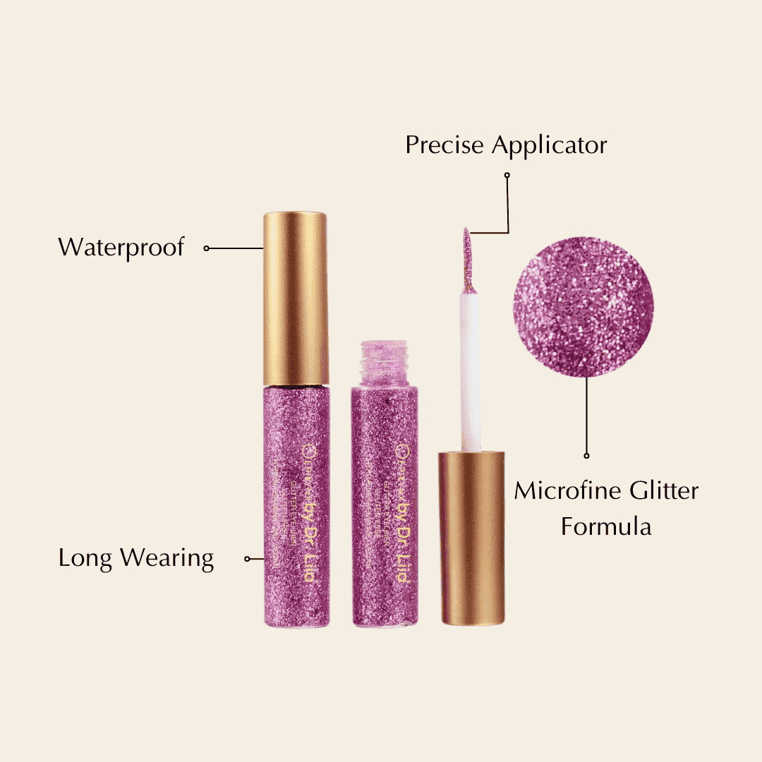 Pink glitter eyeliner set with precise applicator tip and microfine glitter formula