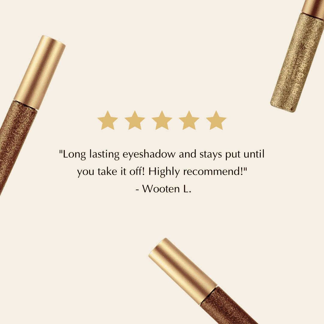 Brown glitter eyeliner tube with long applicator and bronze shimmer details