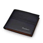 Short wallet, dark blue leather with textured top and front logo