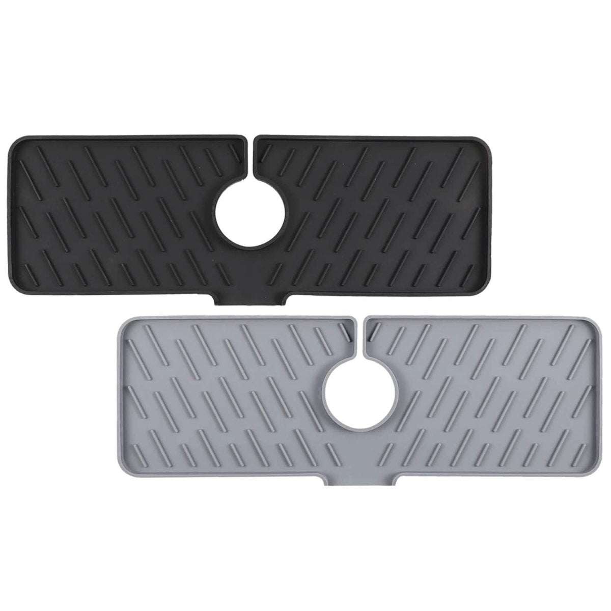 Silicone faucet kitchen sink mat set, black and gray with center faucet hole