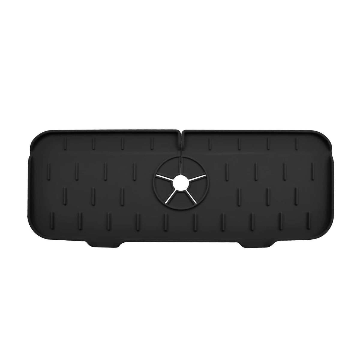 Black silicone drip catcher tray with circular faucet cutout
