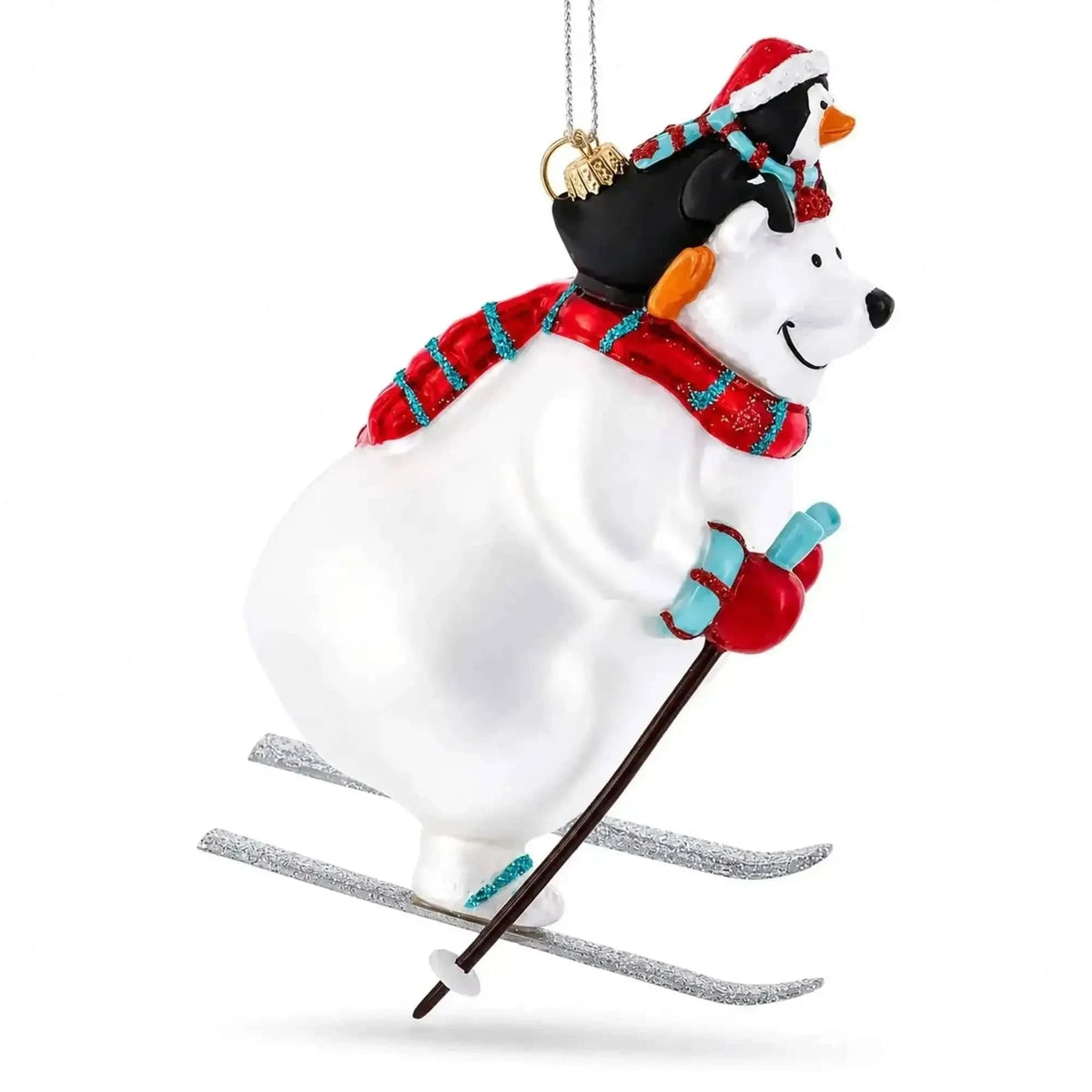 Skiing Polar Bear with Penguin Glass Christmas Ornament Cartsfy Inc.