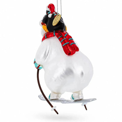 Skiing Polar Bear with Penguin Glass Christmas Ornament Cartsfy Inc.