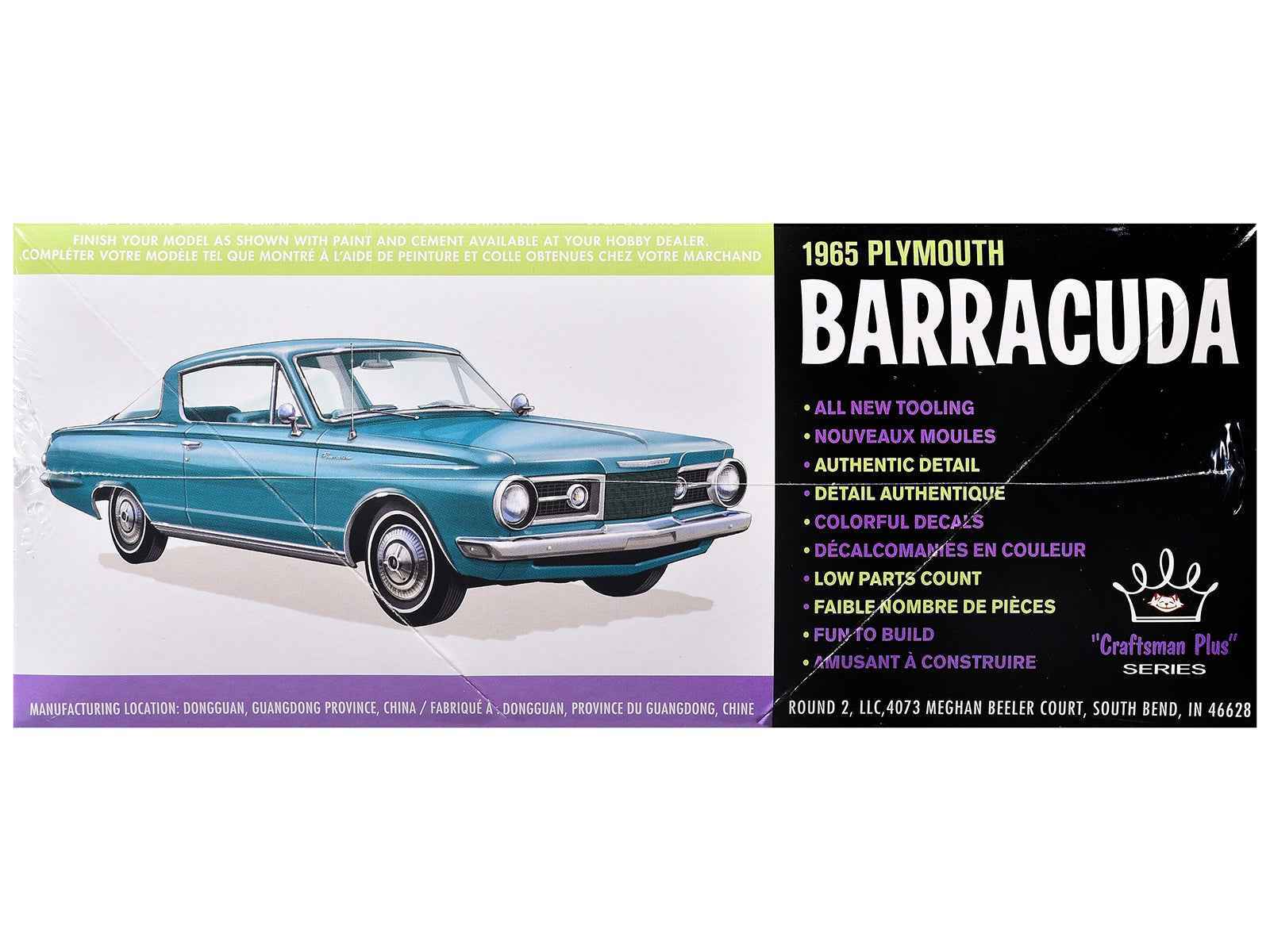 1965 Plymouth Barracuda model kit box with blue car illustration