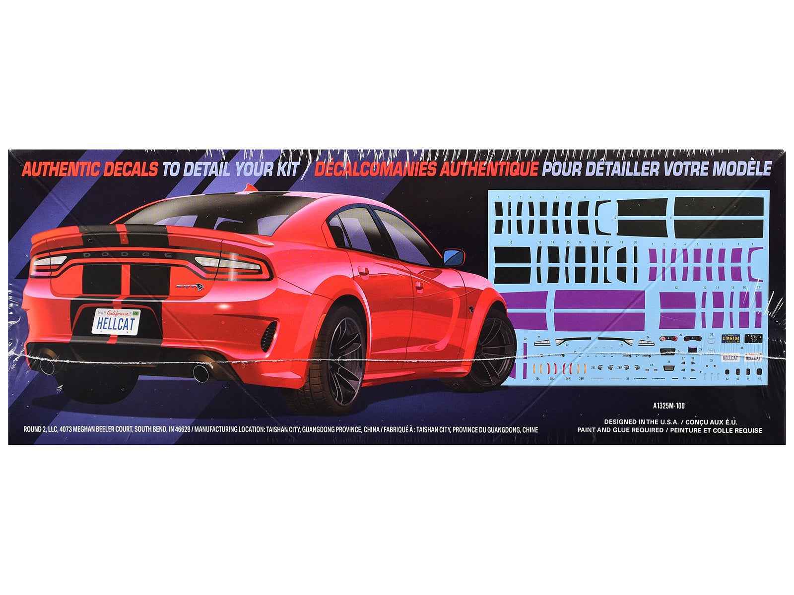 Model kit decal sheet with red coupe image and multiple sticker panel layouts