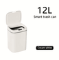 White smart trash can with open lid and built-in control panel