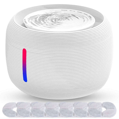 White smart pet drinking fountain with multi-color LED light indicator and filter row