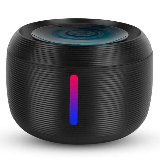 Black smart pet drinking fountain with LED light indicator on the front
