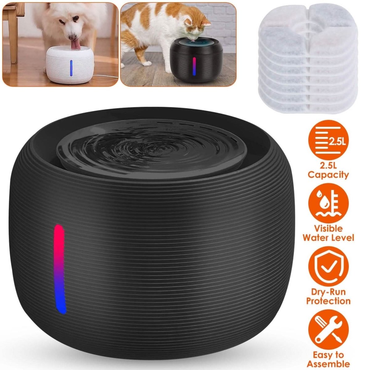 Smart Pet Drinking Fountain with LED Light 7 - Pack Replaceable Water Filters - Cartsfy Inc.