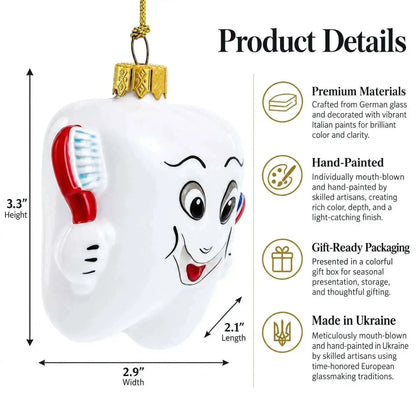 Smiling Tooth with Toothbrush and Toothpaste Dental Glass Christmas Ornament Cartsfy Inc.