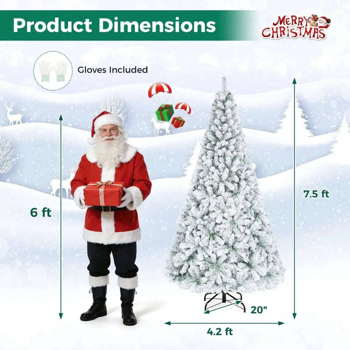 Snow-Flocked Artificial Christmas Tree 9 ft with Metal Stand Cartsfy Inc.