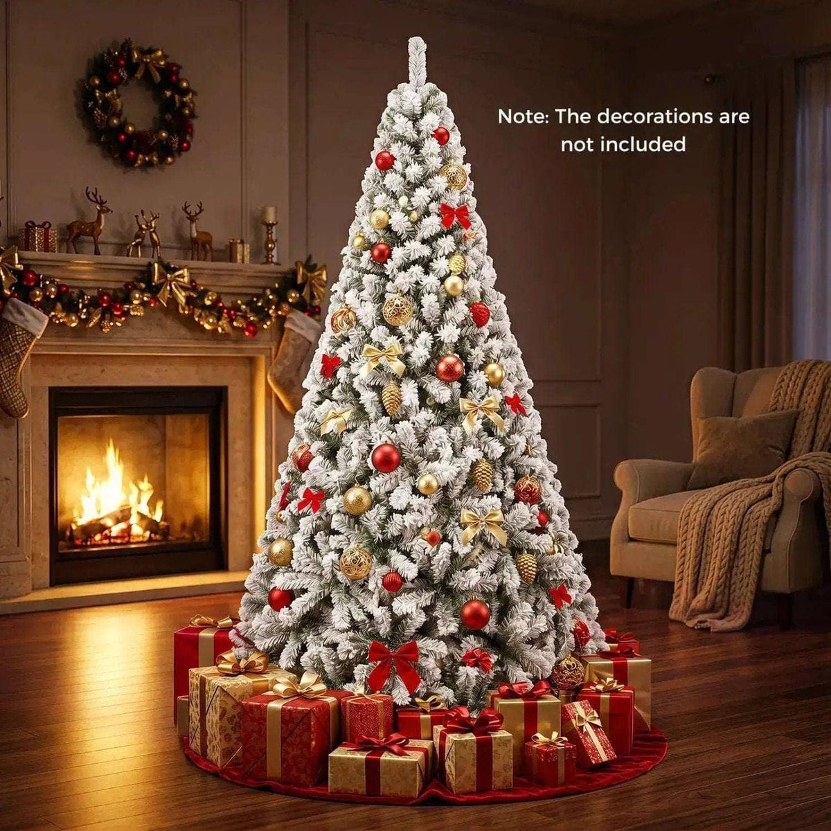 Snow-Flocked Artificial Christmas Tree 9 ft with Metal Stand Cartsfy Inc.
