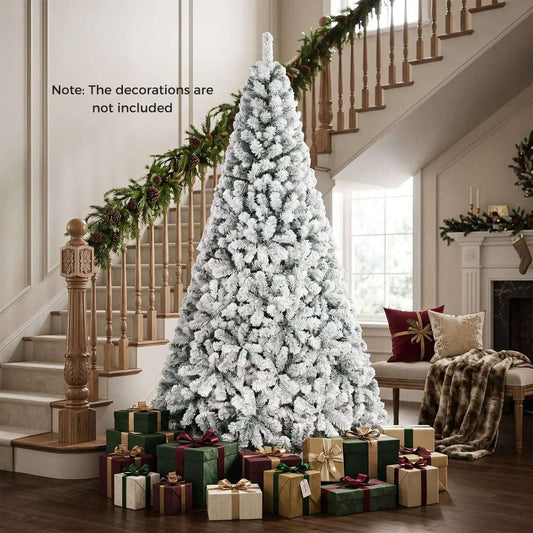 Snow-Flocked Artificial Christmas Tree 9 ft with Metal Stand Cartsfy Inc.