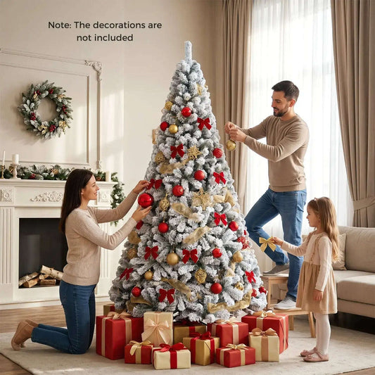 Snow-Flocked Artificial Christmas Tree 9 ft with Metal Stand Cartsfy Inc.