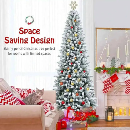 Snow-Flocked Hinged Artificial Christmas Pencil Tree with Mixed Tips Cartsfy Inc.