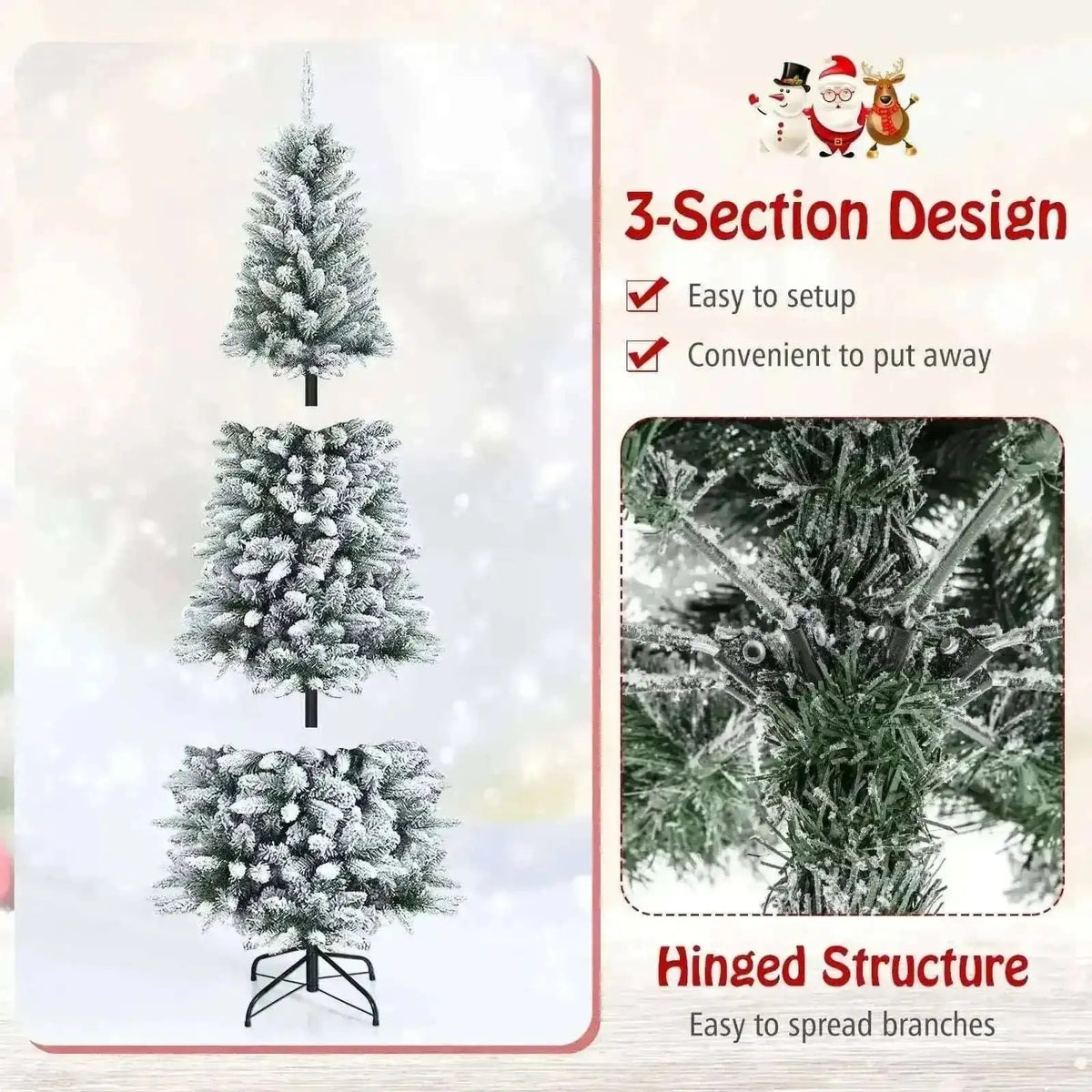 Snow-Flocked Hinged Artificial Christmas Pencil Tree with Mixed Tips Cartsfy Inc.