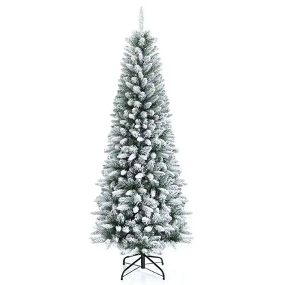 Snow-Flocked Hinged Artificial Christmas Pencil Tree with Mixed Tips Cartsfy Inc.